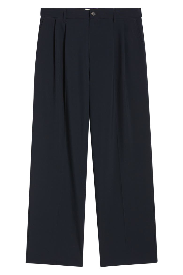 Pleated Wool Wide Leg Pants, Alternate, color, DARK NAVY