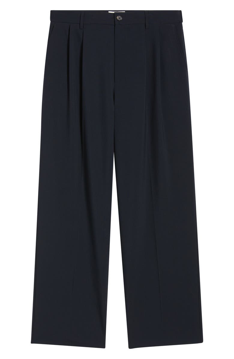 FRAME Pleated Wool Wide Leg Pants, Alternate, color, Dark Navy