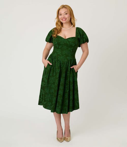 Smak Parlour Puff Sleeve Swing Dress In Green