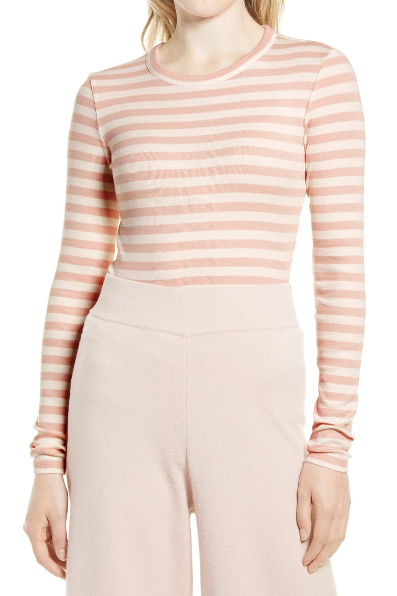 Everyday Stretch Pima Cotton Ribbed T-Shirt, Main, color, PINK- IVORY STRIPE