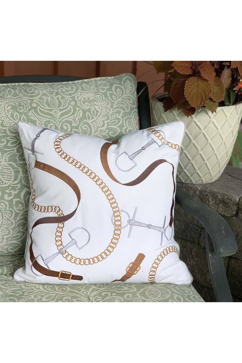 Bits & Leather White Indoor/ Indoor/Outdoor Accent Throw Pillow Decor, Alternate, color, Brown