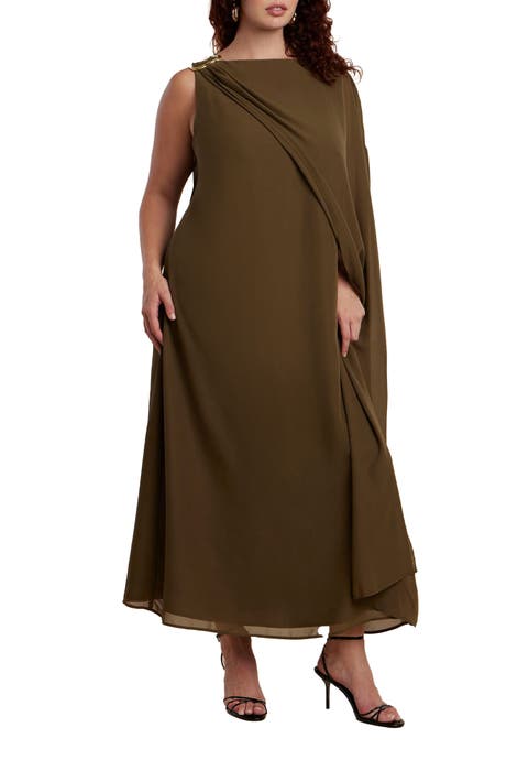 Hardware Detail Cape Maxi Dress (Plus Available)