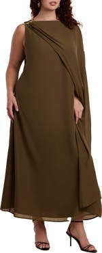 ELOQUII Hardware Detail Cape Maxi Dress