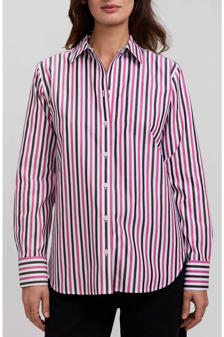 Meghan Stripe Cotton Button-Up Shirt, Main, color, POMEGRANATE PINK/ MULTI