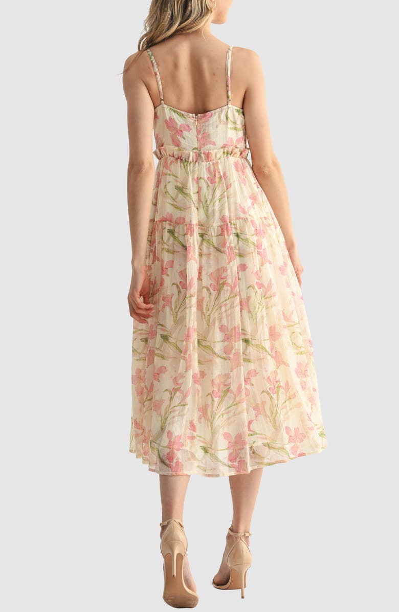 Lush Crinkle Texture Midi Dress, Alternate, color, Cream Pink Floral