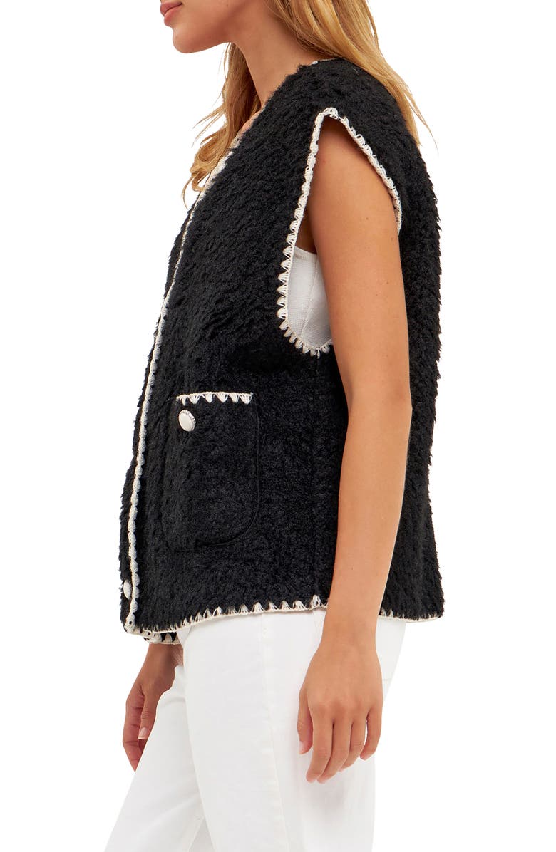 English Factory Premium Faux Shearling Vest, Alternate, color, Black