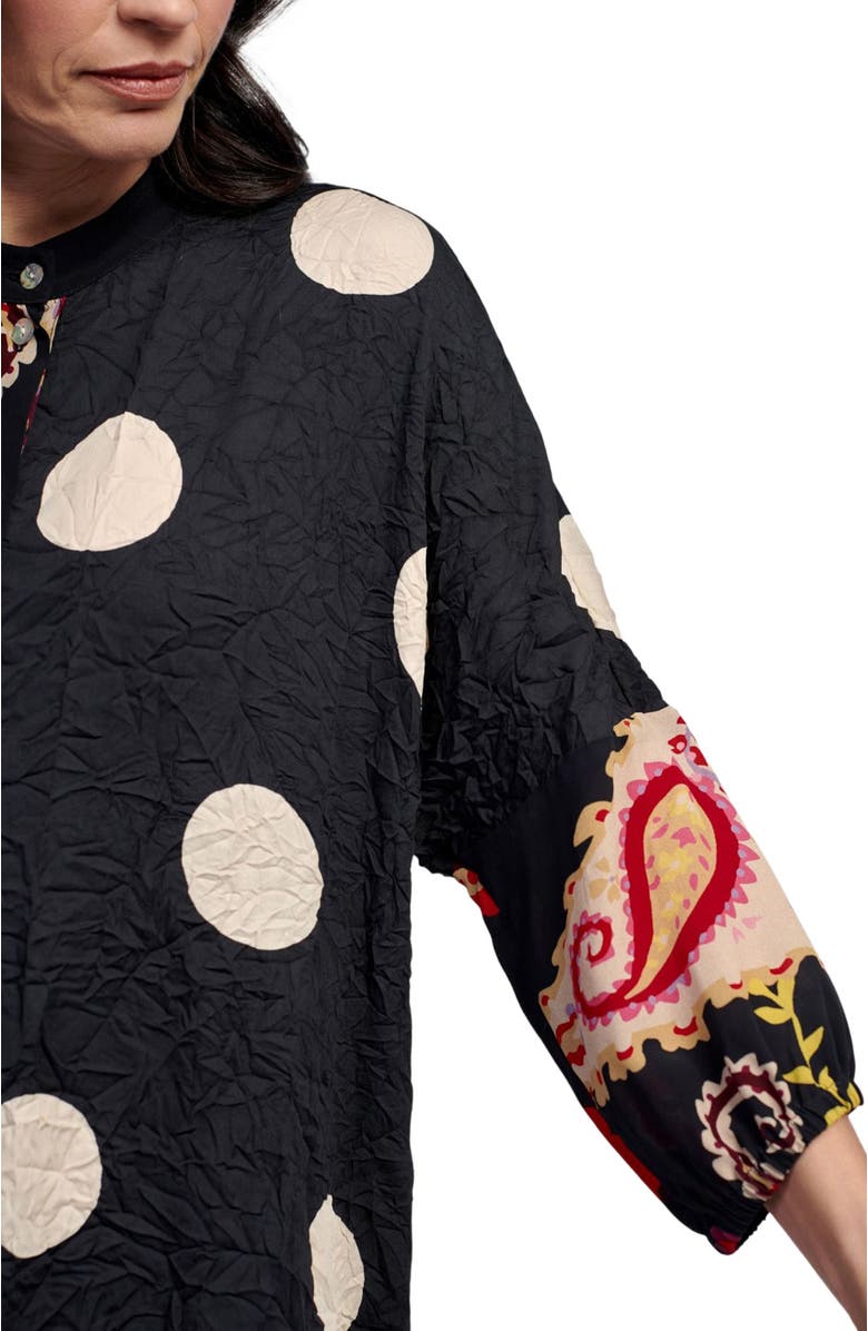 Alembika Polka dots mixed print tunic with Mandarin collar, Alternate, color, 