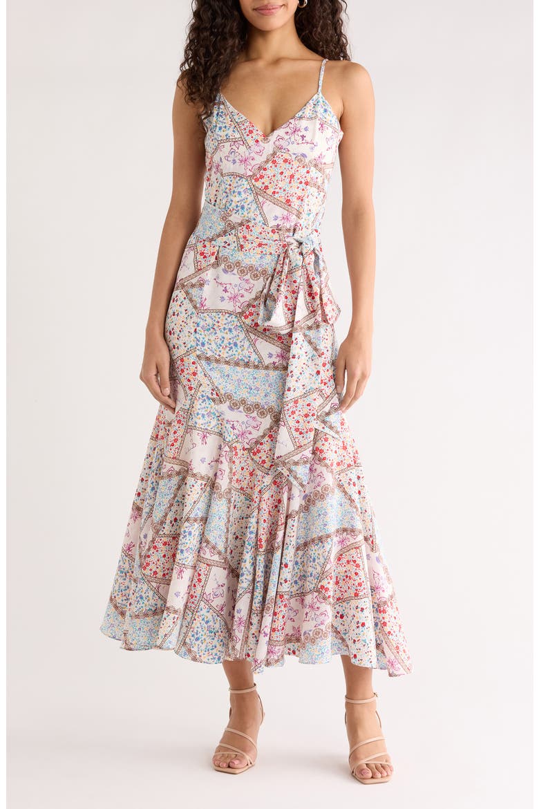 Minzi Floral Hagny Pleated Midi Dress, Main, color, LAVENDER-MULTI