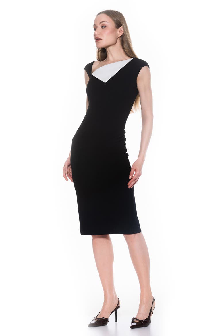 Destiny Cap Sleeve Midi Sheath Dress, Alternate, color, BLACK WHITE