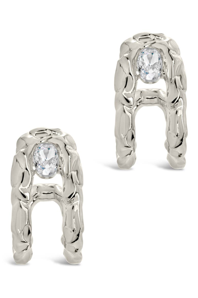 Mavis Cubic Zirconia Molten Folded Hoop Earrings, Alternate, color, SILVER