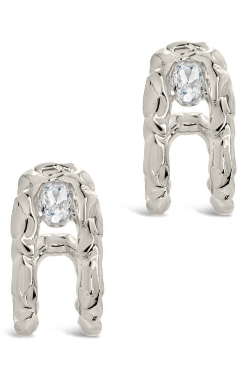 Sterling Forever Mavis Cubic Zirconia Molten Folded Hoop Earrings In Metallic