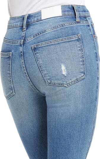 Distressed High Waist Chew Hem Crop Bootcut Jeans
