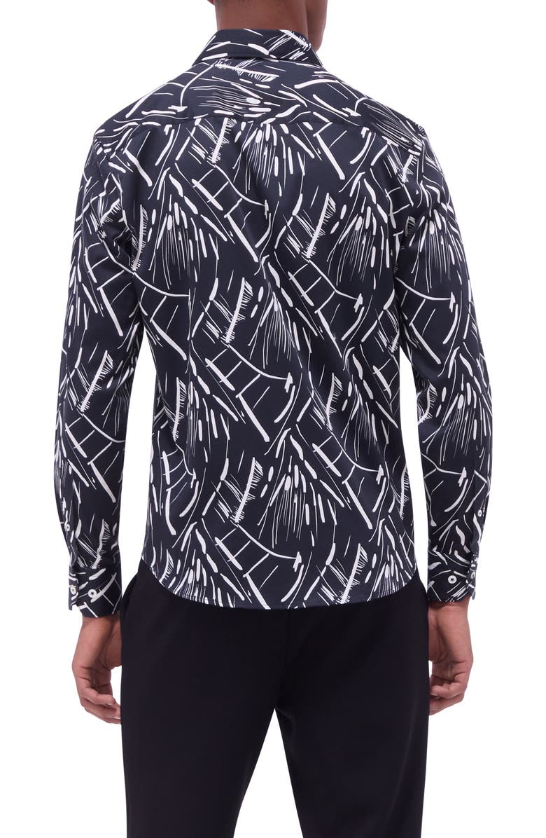 Bugatchi Axel Shaped Fit Stretch Cotton Button-Up Shirt, Alternate, color, Black