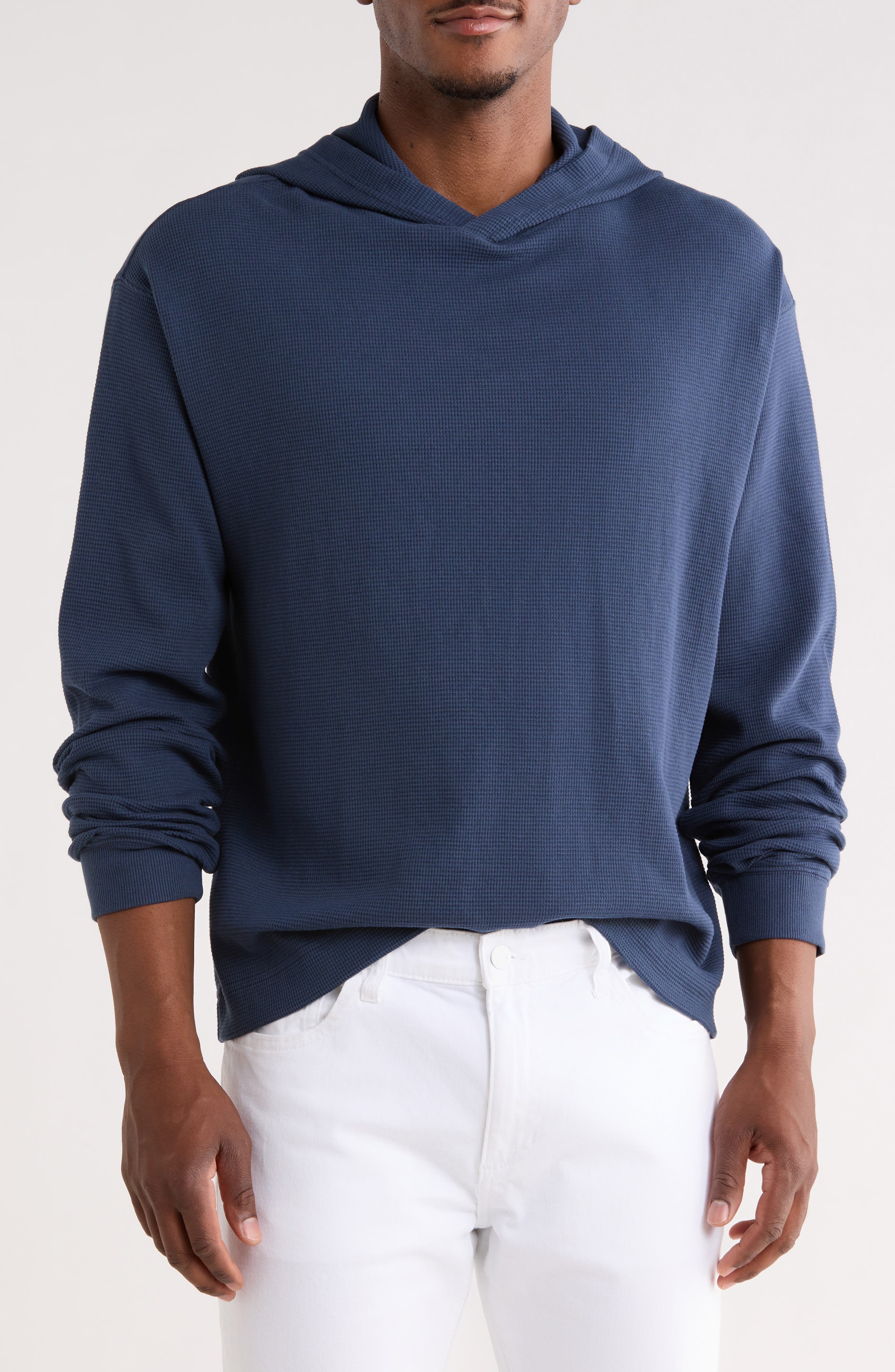 Abound Long Sleeve Boxy Waffle Knit Hoodie In Navy Spellbound