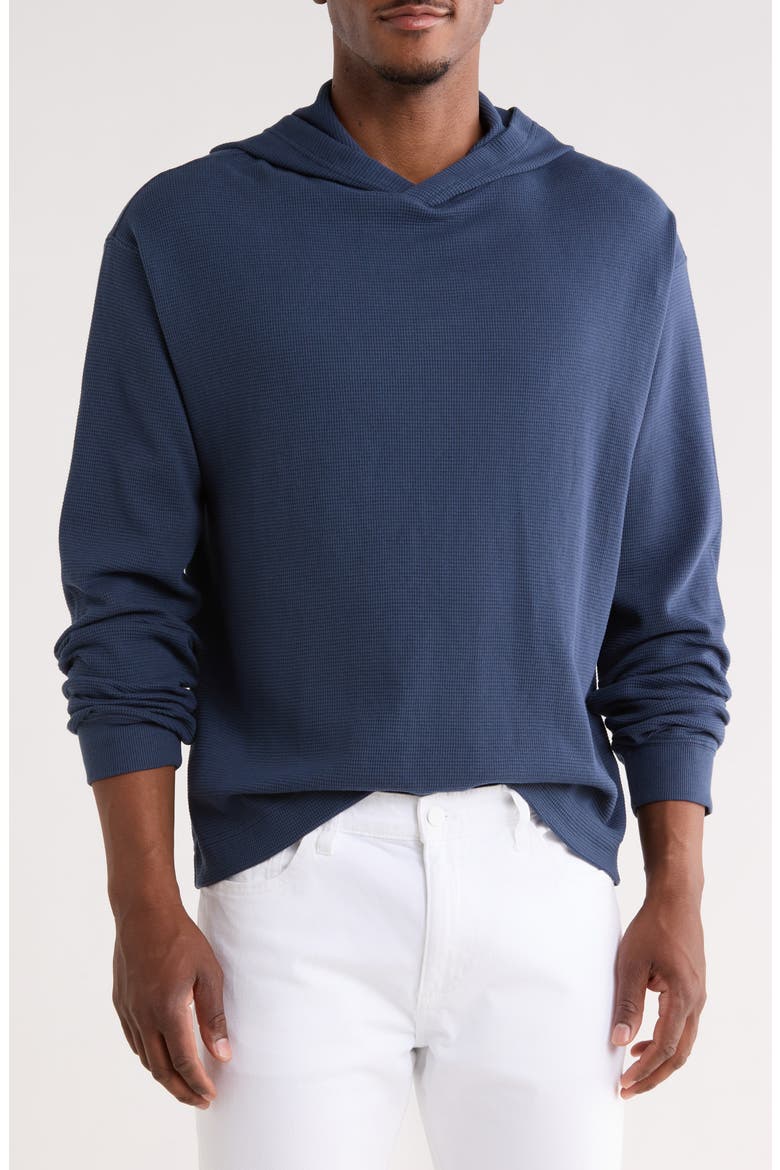 Long Sleeve Boxy Waffle Knit Hoodie, Main, color, NAVY SPELLBOUND