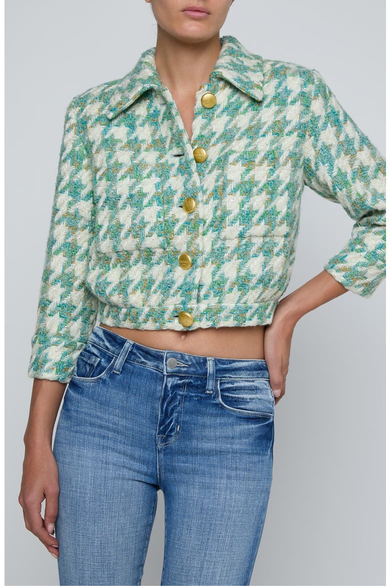 L'AGENCE Jia Houndstooth Wool Blend Tweed Crop Jacket (Women