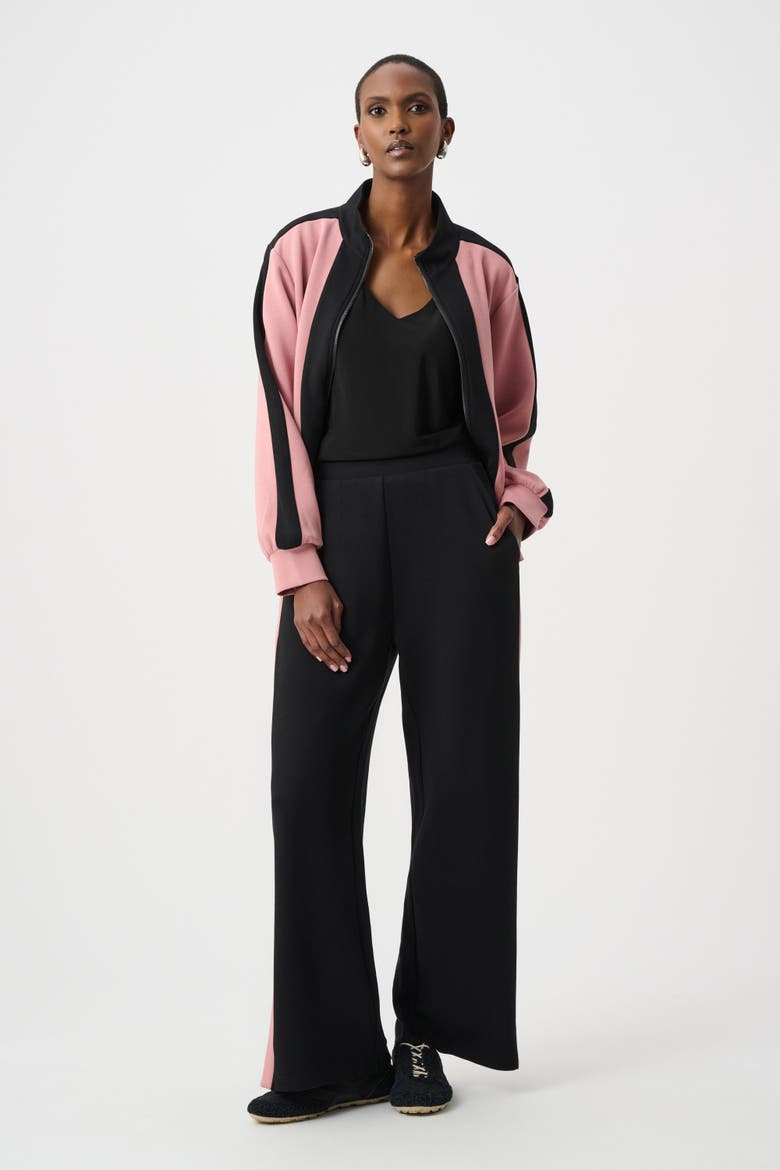 Scuba Jersey Color Block Wide Leg Pants, Alternate, color, Black/Vintage Rose