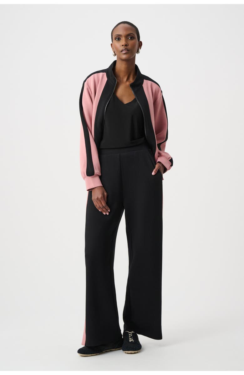 Joseph Ribkoff Scuba Jersey Color Block Wide Leg Pants, Alternate, color, Black/Vintage Rose