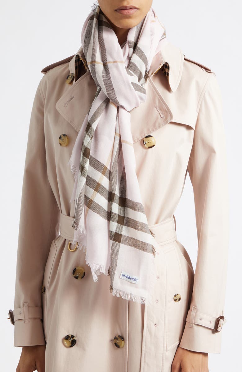 Burberry Giant Check Wool Scarf, Alternate, color, Bow Pink