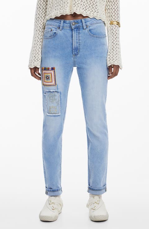 Embroidered Patch Skinny Jeans
