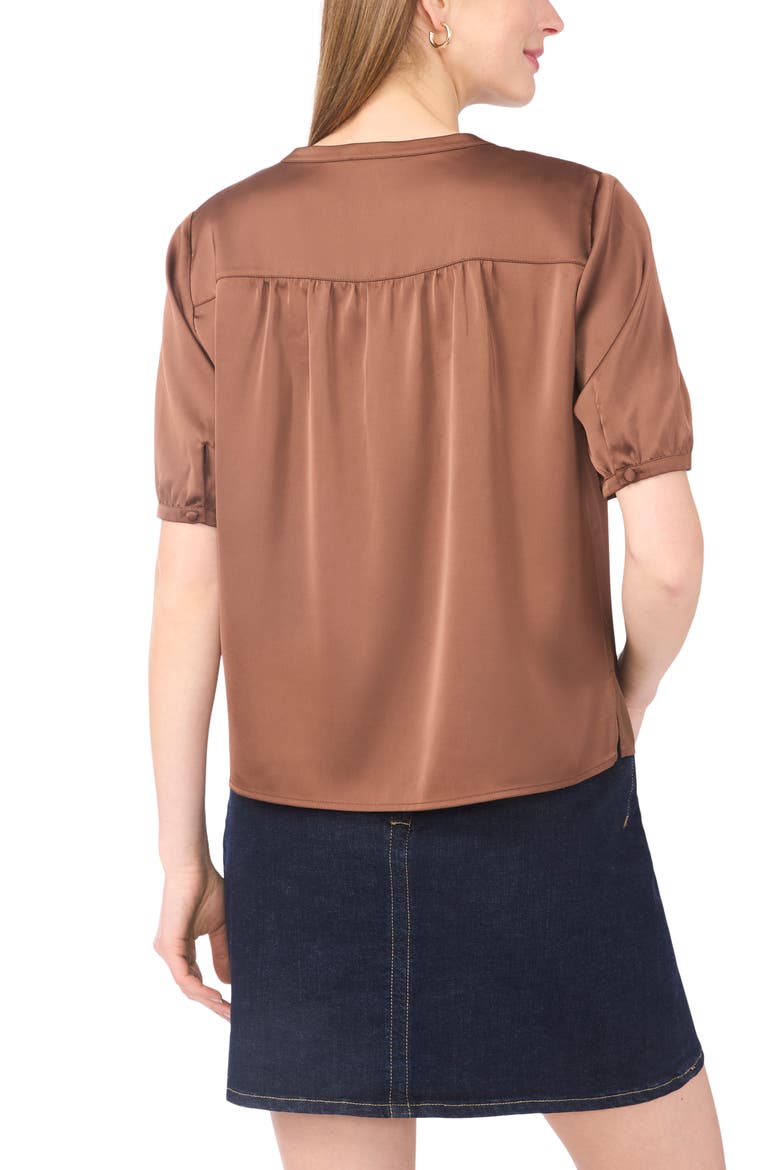Tie Front Satin Top, Alternate, color, COCOA