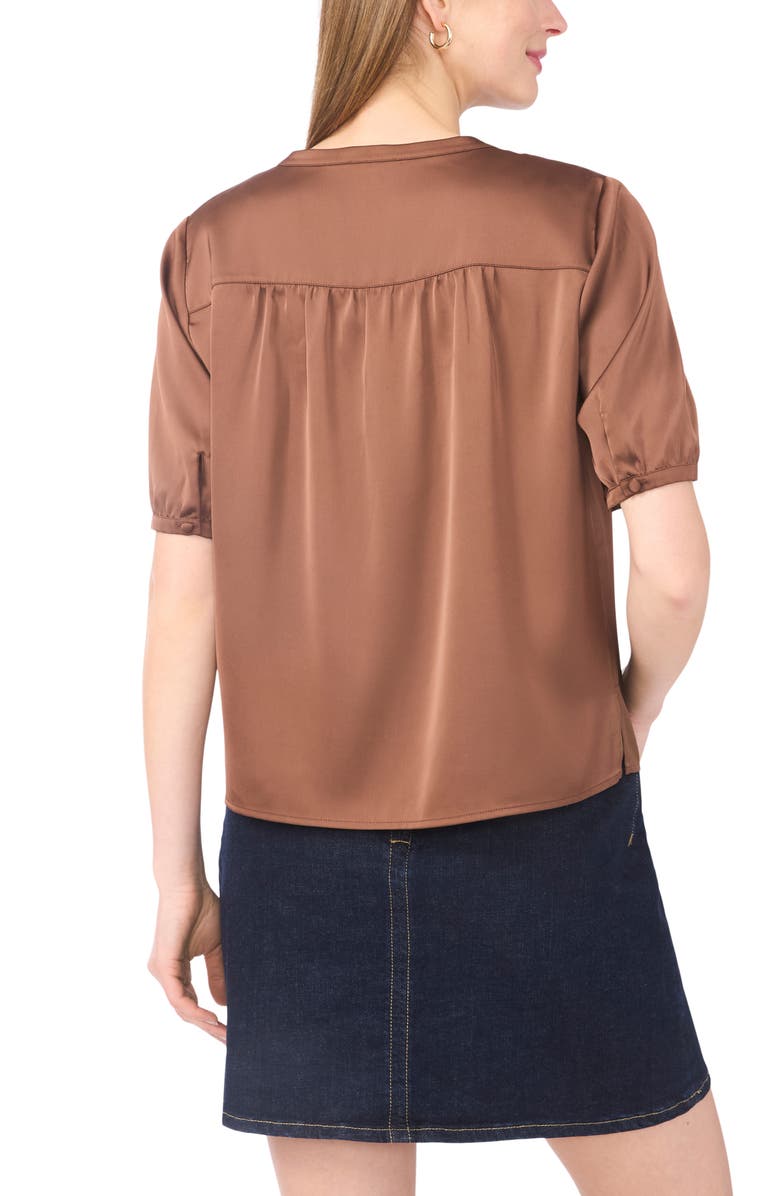 Vince Camuto Tie Front Satin Top, Alternate, color, Cocoa