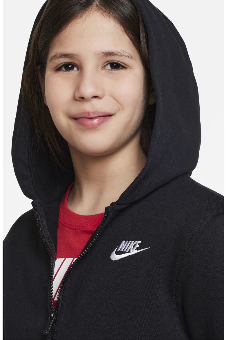 Kids' Sportswear Club Fleece Full-Zip Hoodie, Alternate, color, 010 BLACK/WHITE