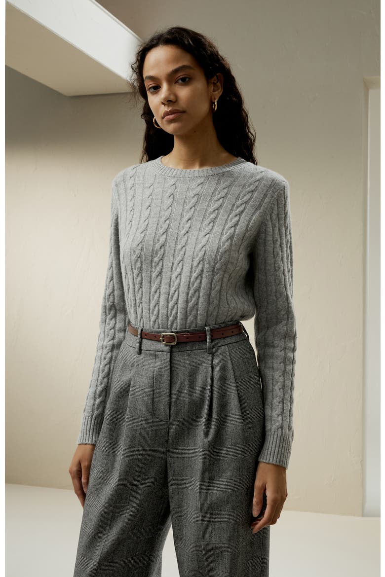 Women's Classic Cable Knit Sweater with Ribbed Edges, Alternate, color, Grey