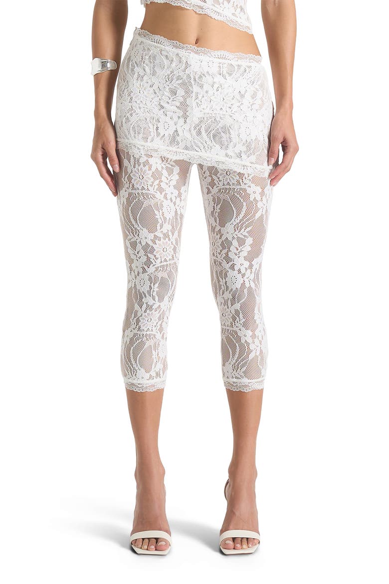 Aimee Lace Asymmetric Capri Leggings, Alternate, color, White