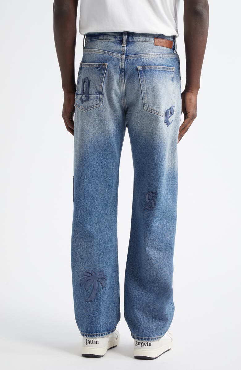 Palm Angels Logo Patch Straight Leg Jeans, Alternate, color, 