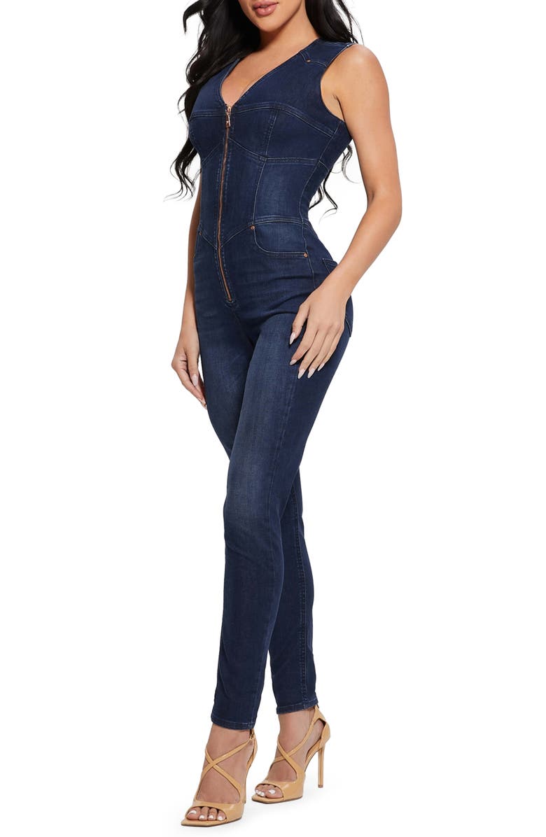 GUESS Judd Denim Corset Jumpsuit, Alternate, color, 