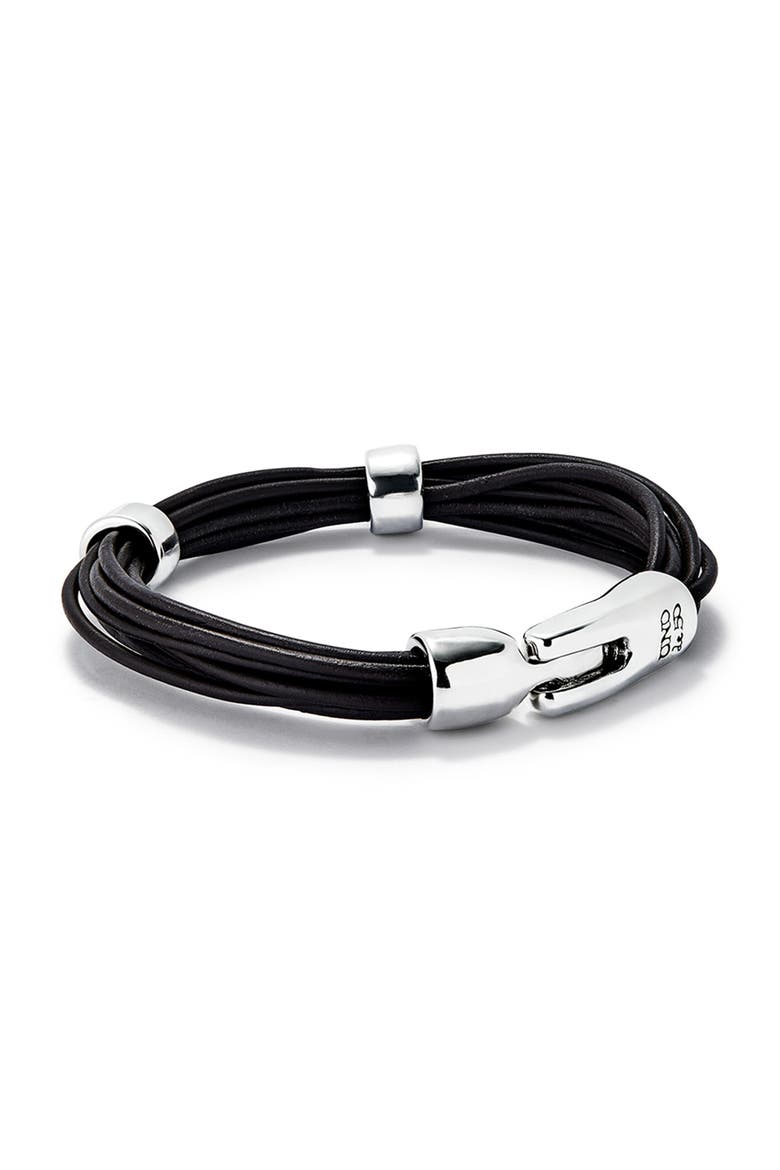 Multi Strand Leather Bracelet with 2 Circles, Alternate, color, Silver