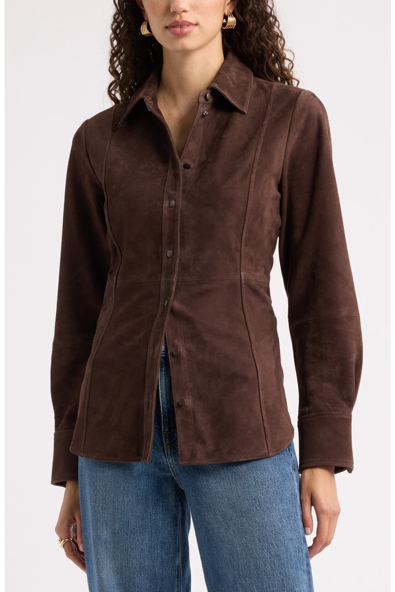 Waisted Suede Shirt, Main, color, BROWN COFFEE