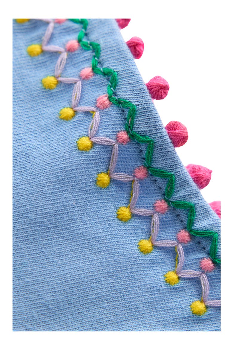Kids' Embroidered Pom Trim Puff Sleeve Cotton T-Shirt, Alternate, color, FORGET ME NOT BLUE