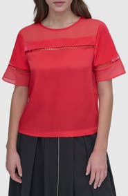 DKNY Ladder Embroidery Short Sleeve Woven Shirt