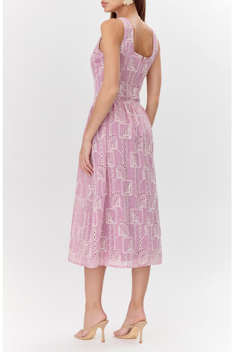 Embroidered Tie Front Midi Dress, Alternate, color, MAUVE PINK/ CREAM