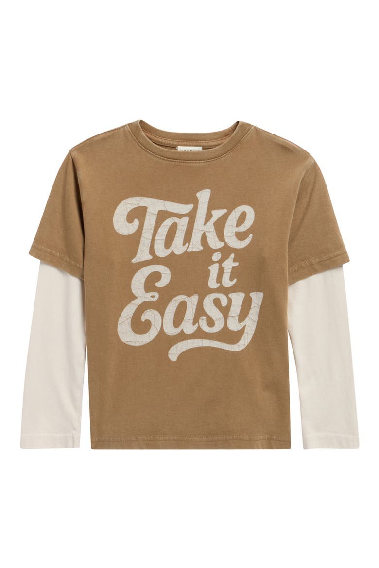 Kids' Take it Easy Layered Long Sleeve Graphic T-Shirt, Main, color, BROWN
