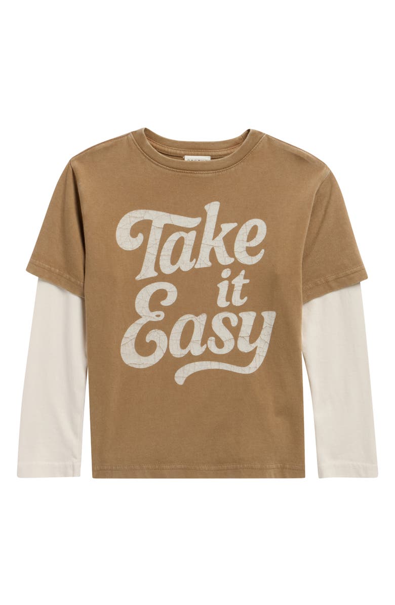 PacSun Kids' Take it Easy Layered Long Sleeve Graphic T-Shirt, Main, color, Brown