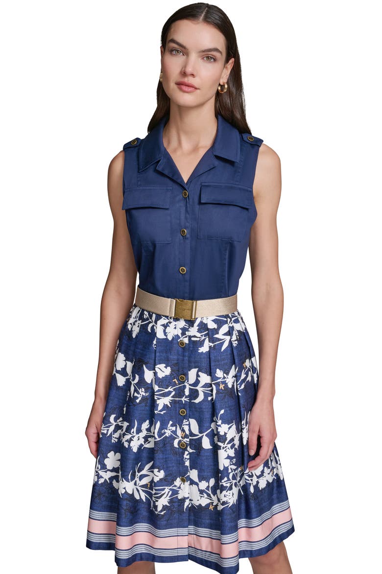Mixed Media Belted Shirtdress, Alternate, color, MIDNIGHT NAVY/ SOFT WHITE