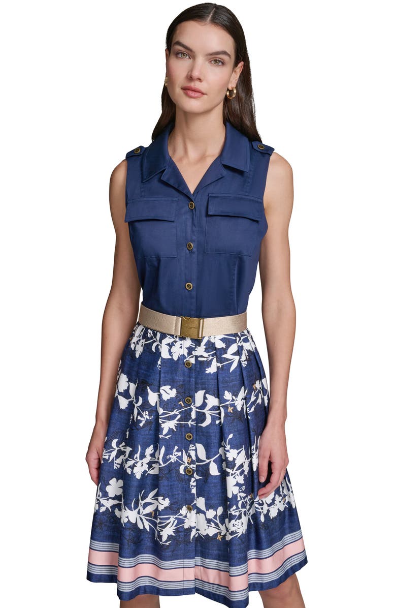 KARL LAGERFELD PARIS Mixed Media Belted Shirtdress, Alternate, color,