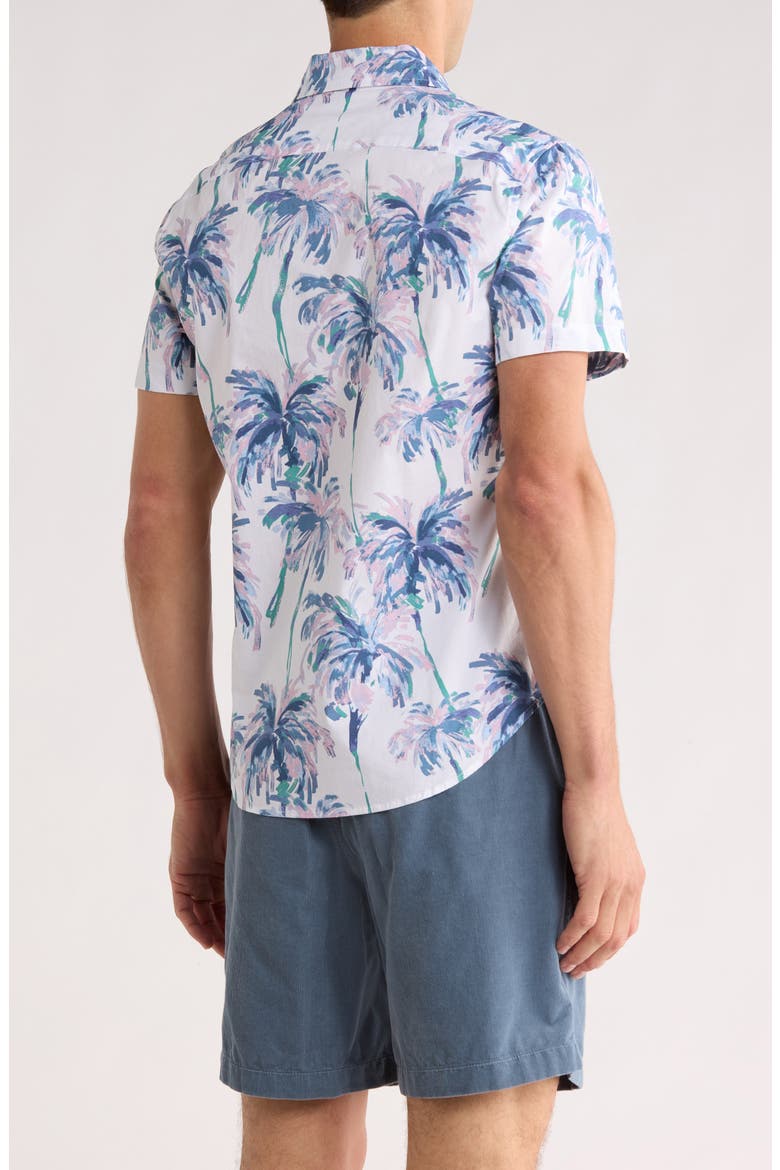 Paradisp Palms Slim Fit Short Sleeve Stretch Cotton Button-Up Shirt, Alternate, color, WATERCOLOR PALM TREE