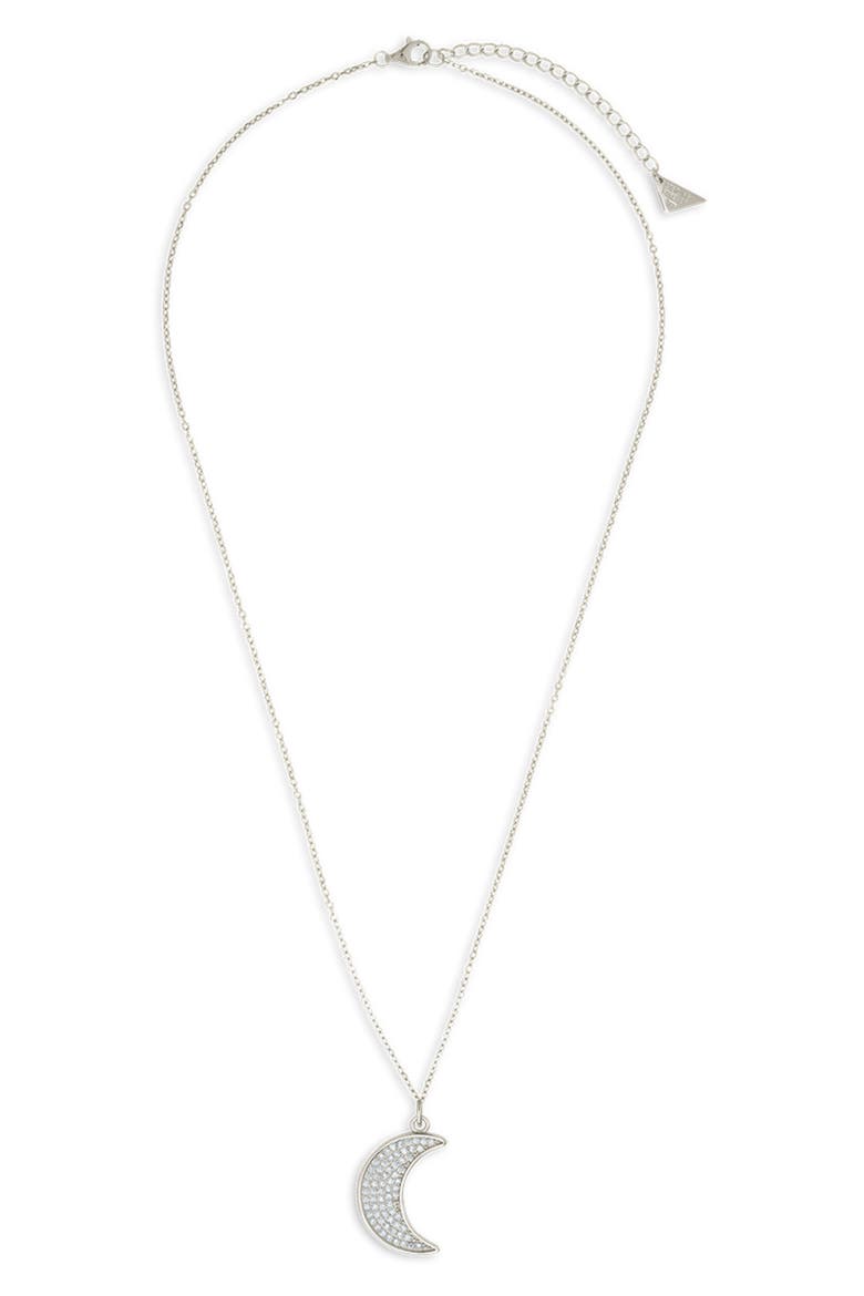 Pav Cubic Zirconia Crescent Moon Pendant Necklace, Main, color, SILVER