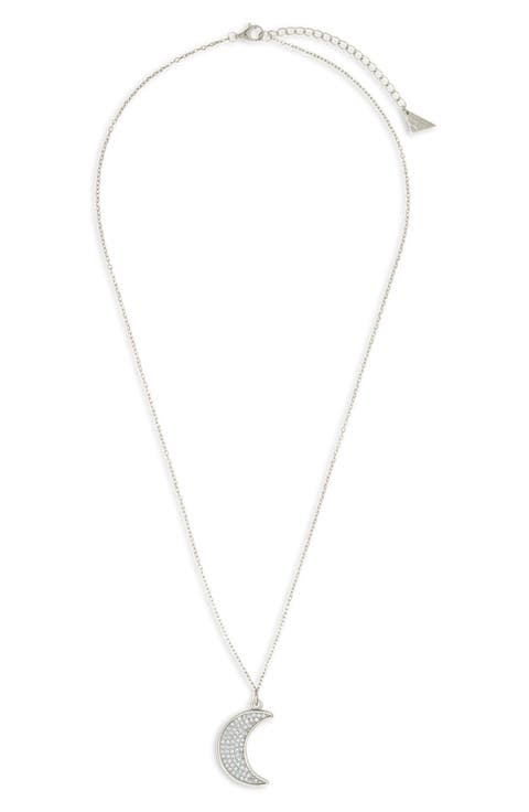 Pav Cubic Zirconia Crescent Moon Pendant Necklace