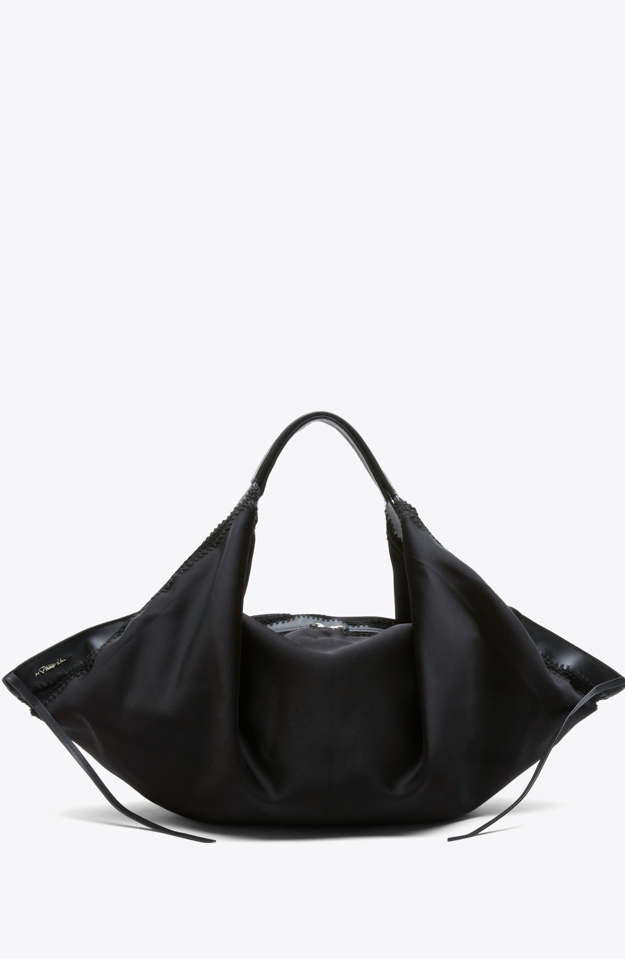 3.1 Phillip Lim Luna Structured Satin Medium Bag, Main, color, Black