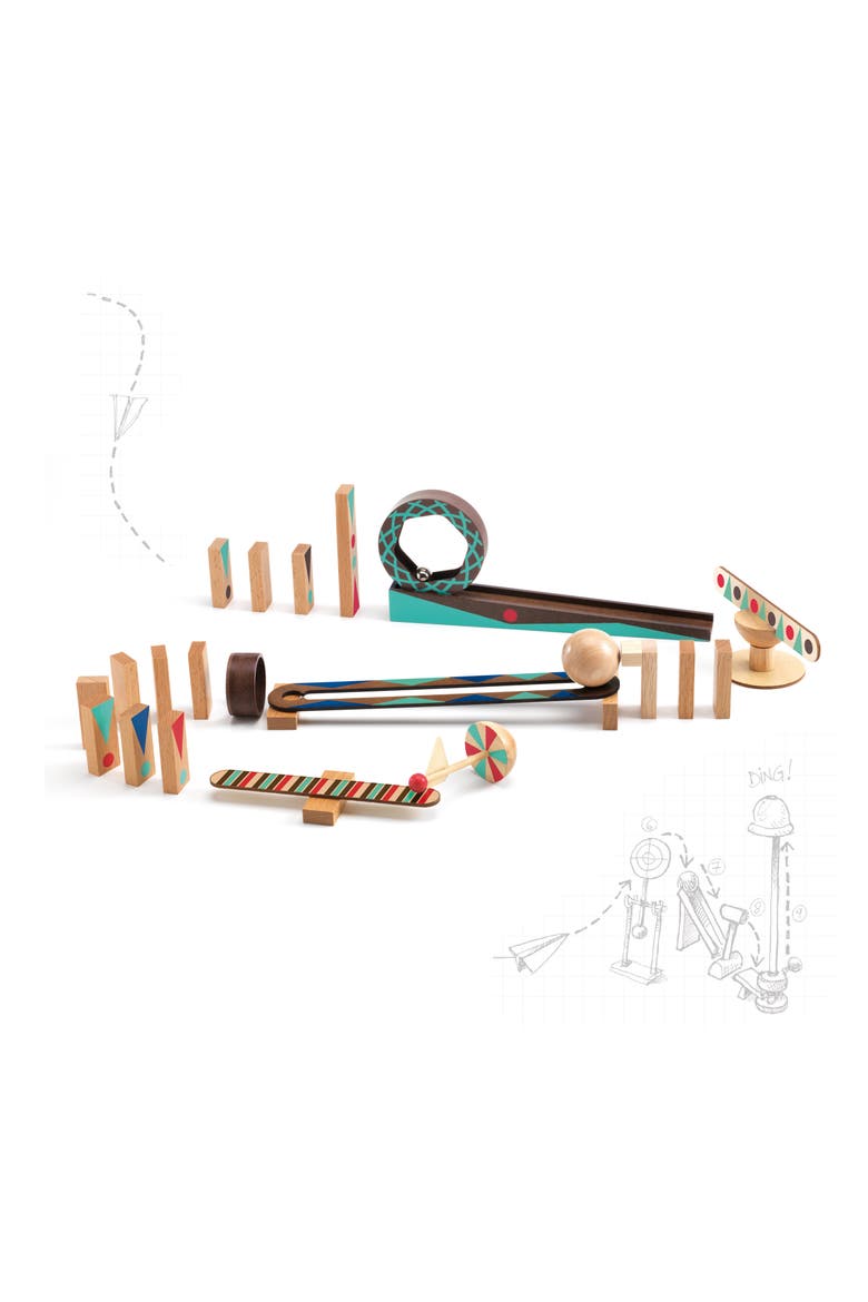 Zig N Go 29-Piece Chain Reaction Wooden Building Game, Alternate, color, MULTI