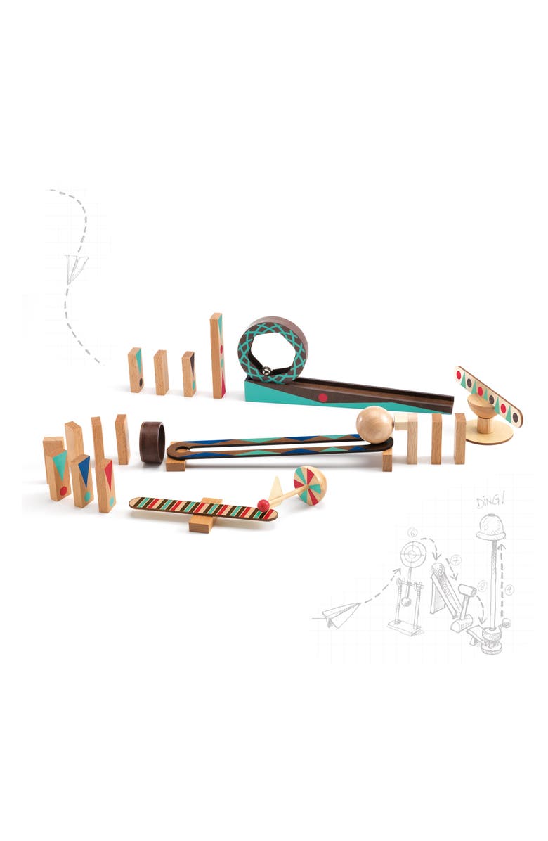 Djeco Zig N Go 29-Piece Chain Reaction Wooden Building Game, Alternate, color,