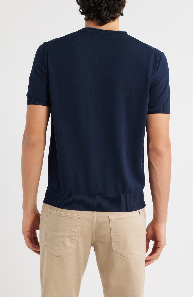 Canali Short Sleeve Cotton Crewneck Sweater, Alternate, color, Navy