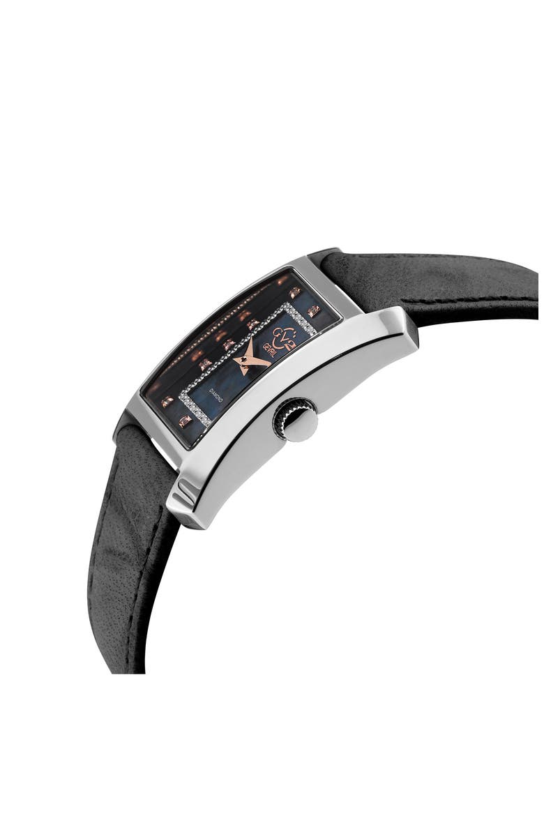 Luino Diamond Embellished Leather Strap Watch, 23mm x 29mm - 0.084 ctw., Alternate, color, BLACK