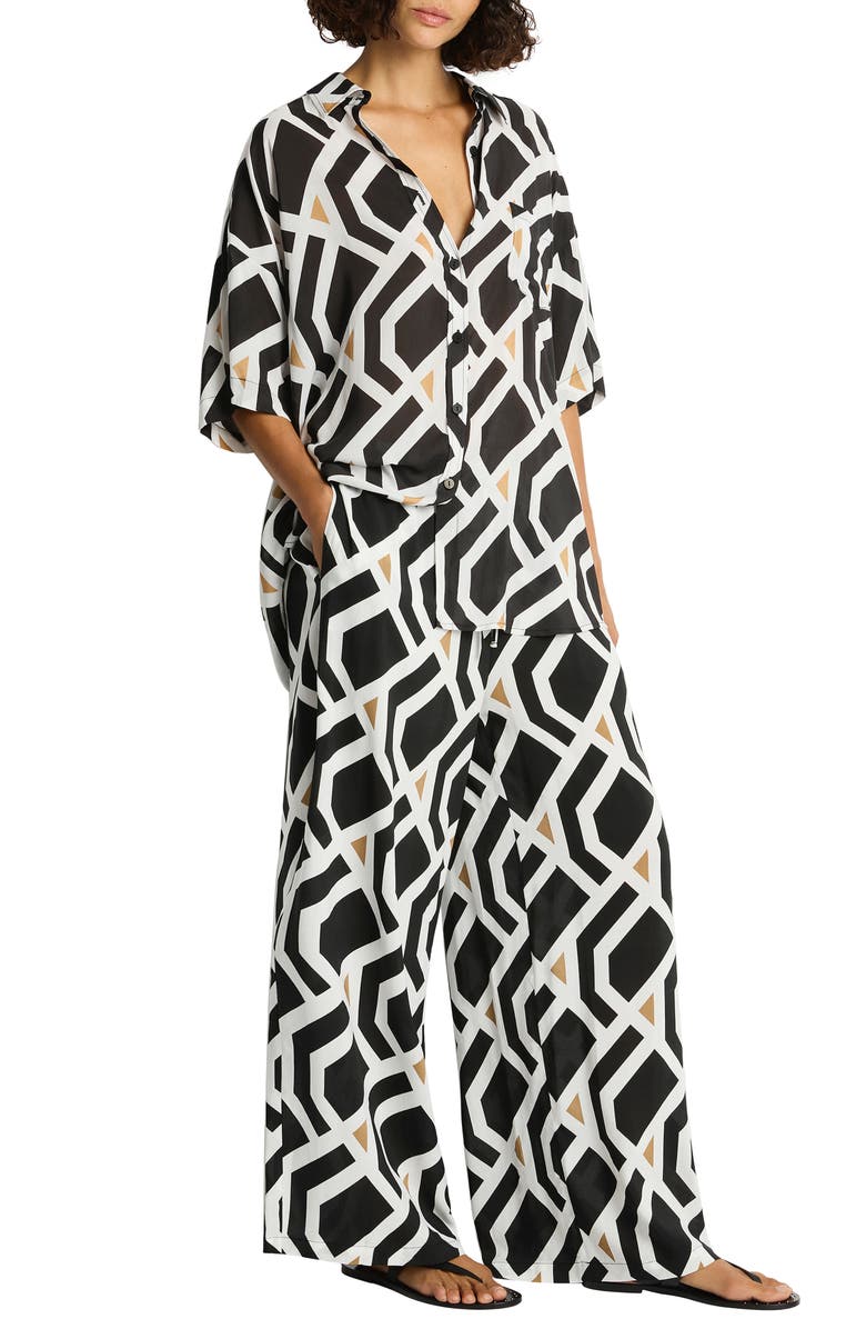Sea Level Surf Cover-Up Pants, Alternate, color, Black Print