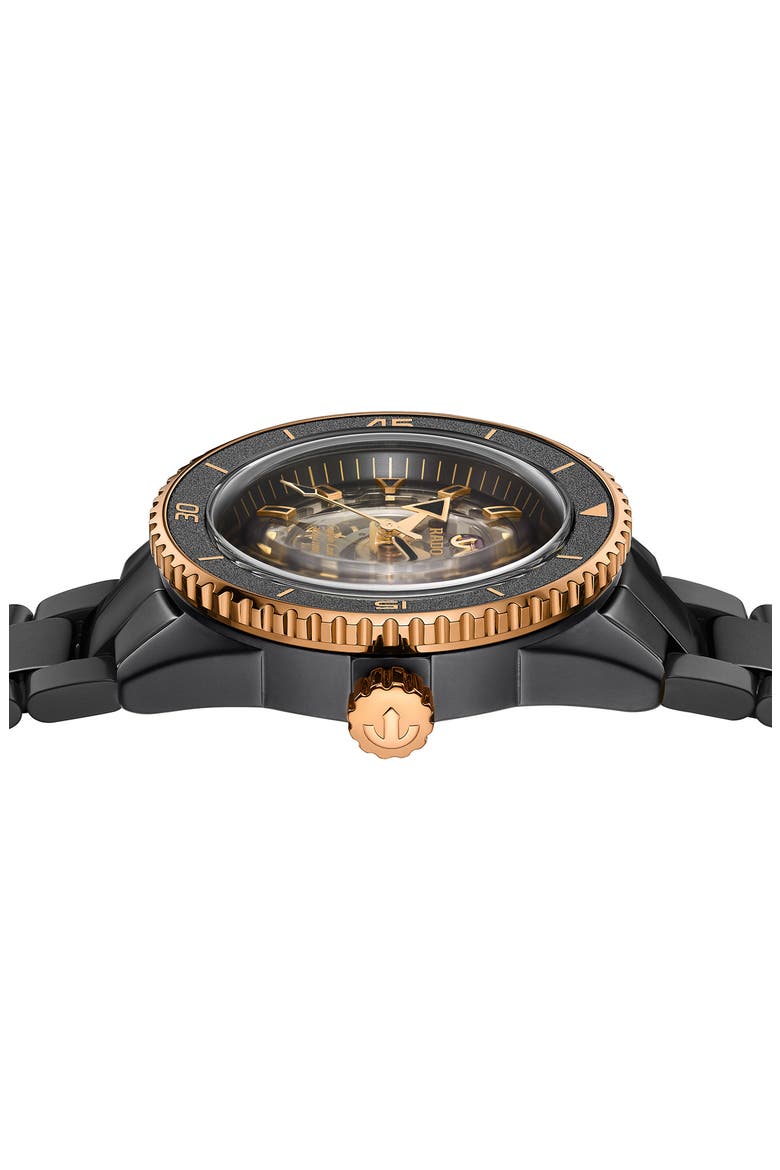 Captain Cook High Tech Ceramic Skeleton Bracelet Watch, 43mm, Alternate, color, BLACK